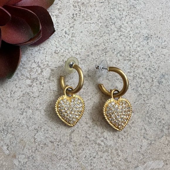 bebe | Jewelry | Vintage Bebe Matte Goldtone Rhinestone Heart Dangle ...